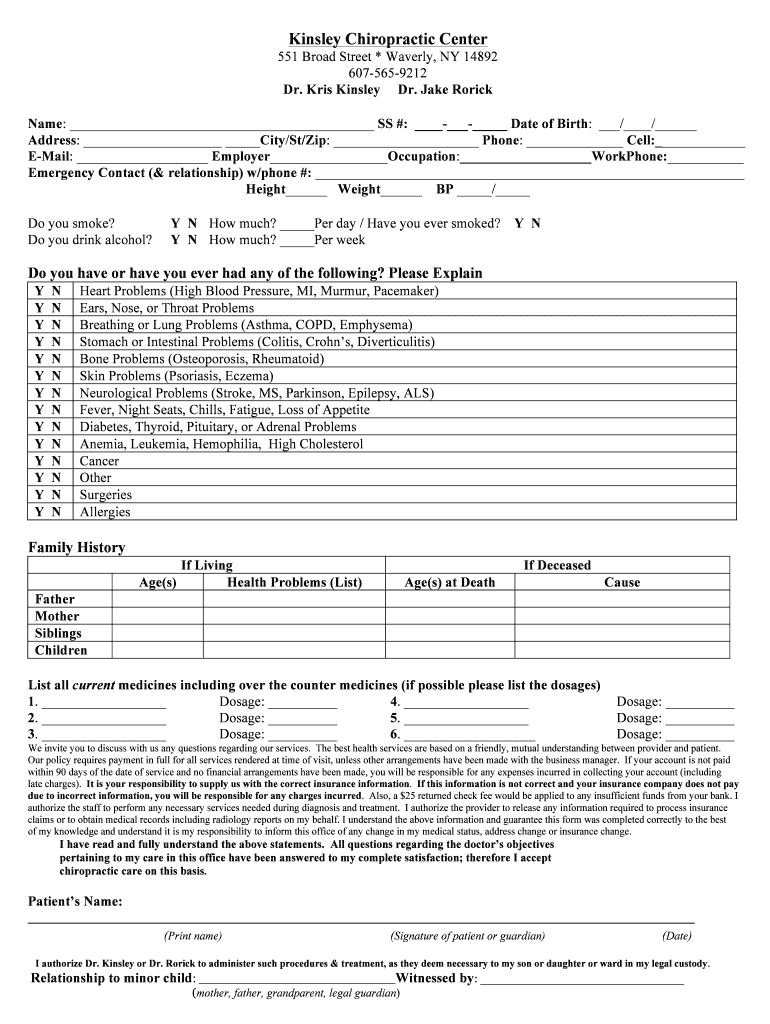 Fillable Online Kinsley Chiropractic Center Fax Email Print pdfFiller