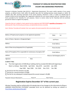 Winslow Township Vacant Property Registration Form