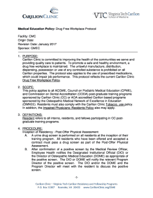 Medical Education Policy: Drug Free Workplace Protocol