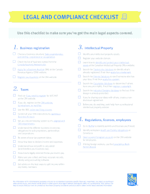 Fillable Online LEGAL AND COMPLIANCE CHECKLIST Fax Email Print - pdfFiller