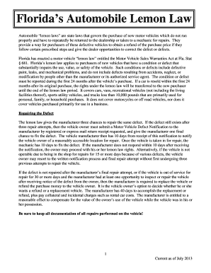 Fillable Online Floridas Automobile Lemon Law Fax Email Print - pdfFiller