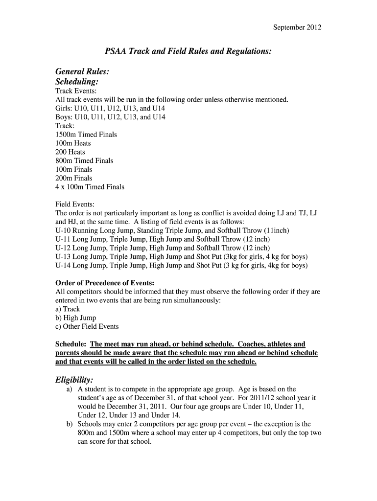 Fillable Online PSAA Track and Field Rules and Regulations Fax Email