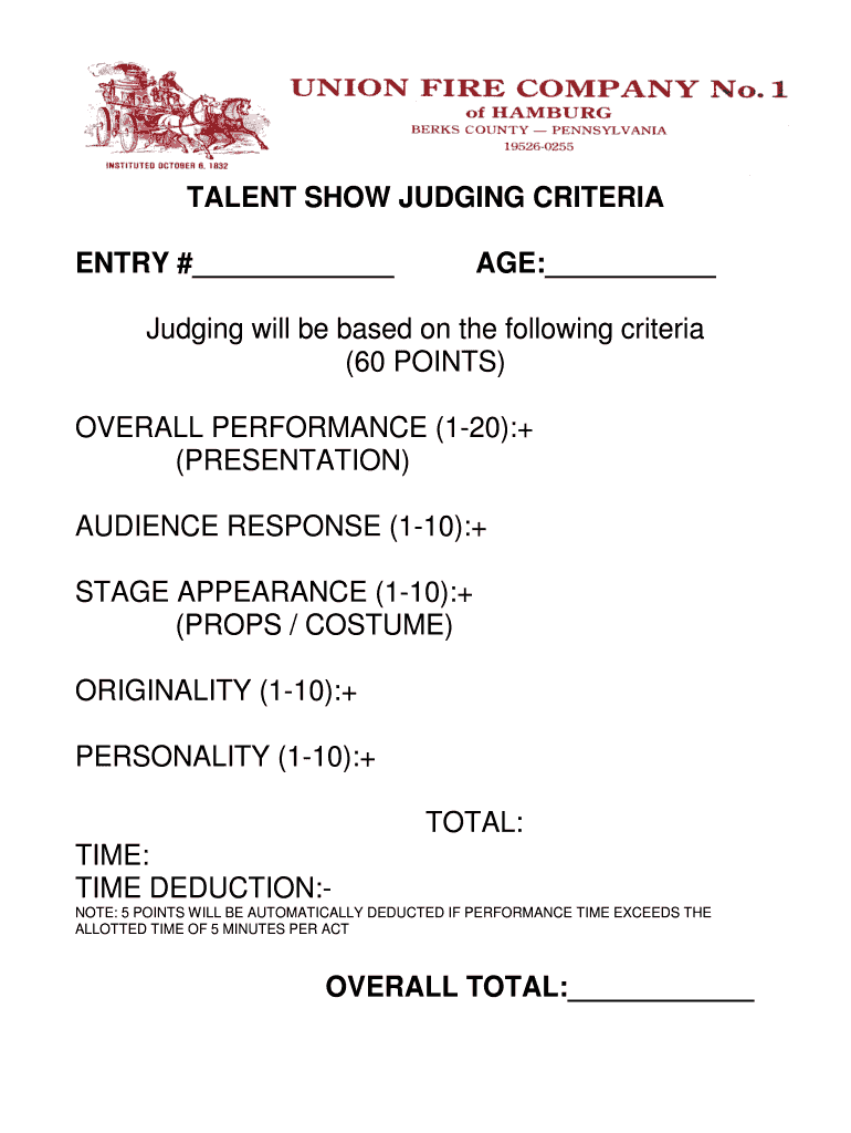 Fillable Online TALENT SHOW JUDGING CRITERIA Fax Email Print pdfFiller