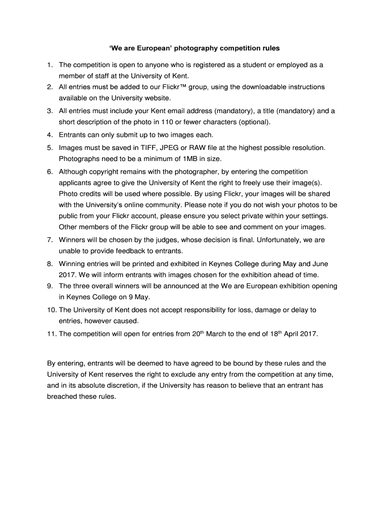 Fillable Online We are European photography competition rules Fax Email
