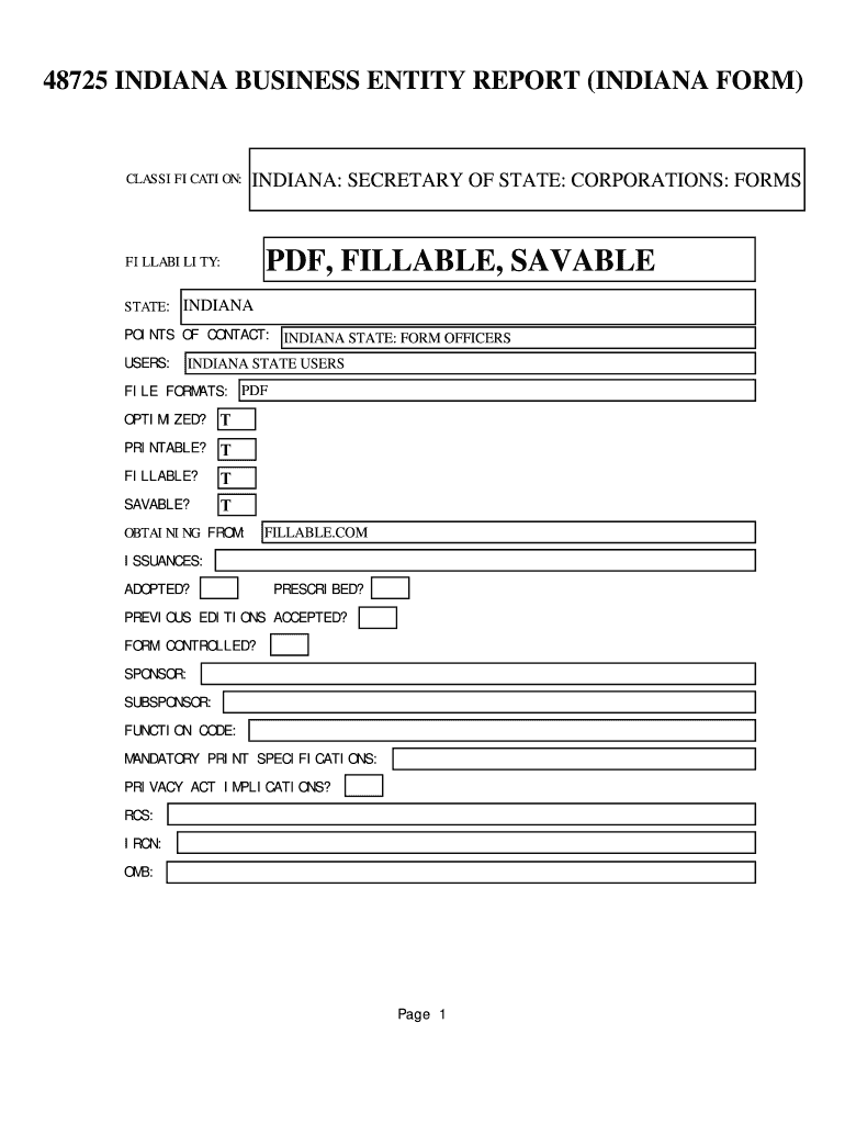 Fillable Online 48725 INDIANA BUSINESS ENTITY REPORT (INDIANA FORM) Fax
