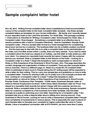 Sample complaint letter hotel