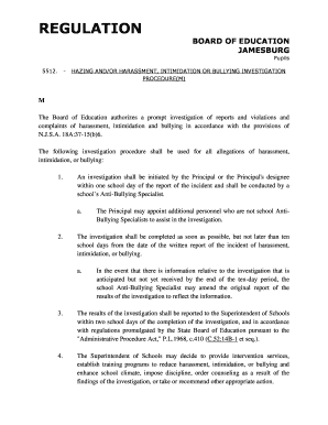 HAZING AND/OR HARASSMENT, INTIMIDATION OR BULLYING INVESTIGATION