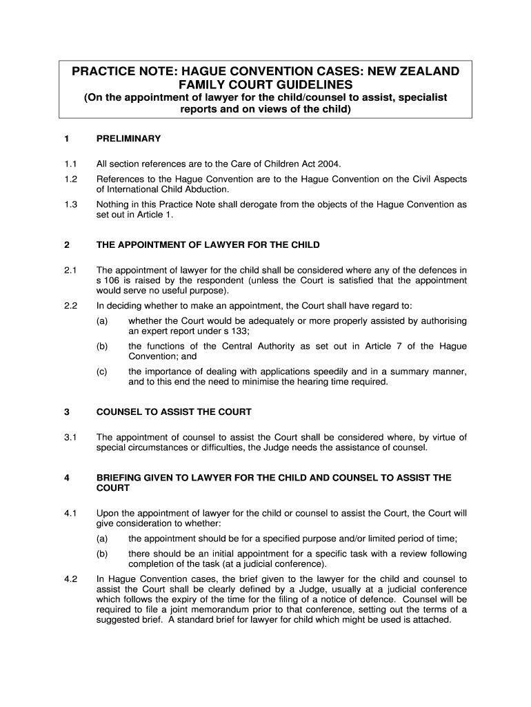 Fillable Online PRACTICE NOTE HAGUE CONVENTION CASES NEW ZEALAND Fax Email Print pdfFiller