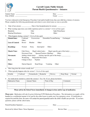 Parent Health Questionnaire – Seizures