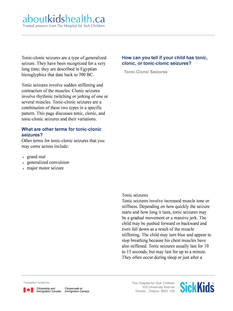 Fillable Online Tonic-clonic seizures are a type of generalized Fax ...