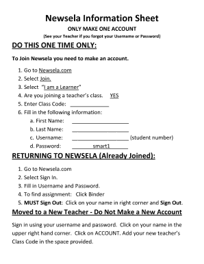 Fillable Online Newsela Information Sheet Fax Email Print - pdfFiller
