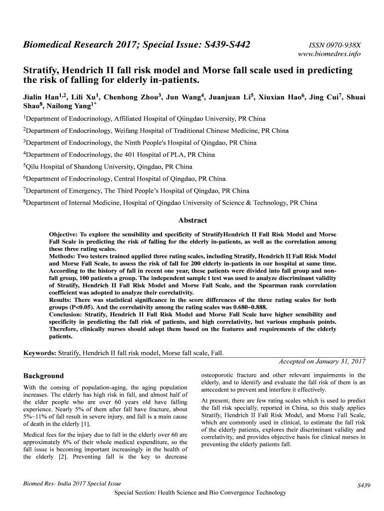 Fillable Online Stratify, Hendrich II fall risk model and Morse fall ...