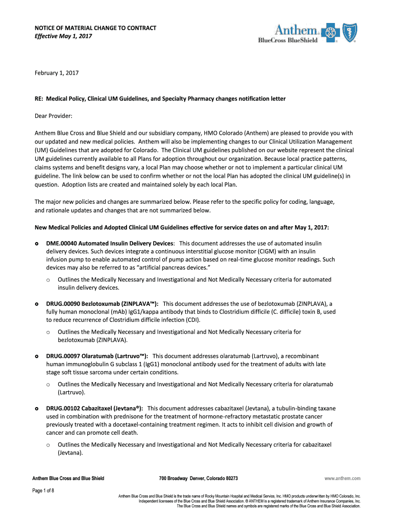 Fillable Online RE: Medical Policy, Clinical UM Guidelines, and ...