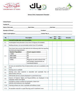 School Clinic Assessment Checklist