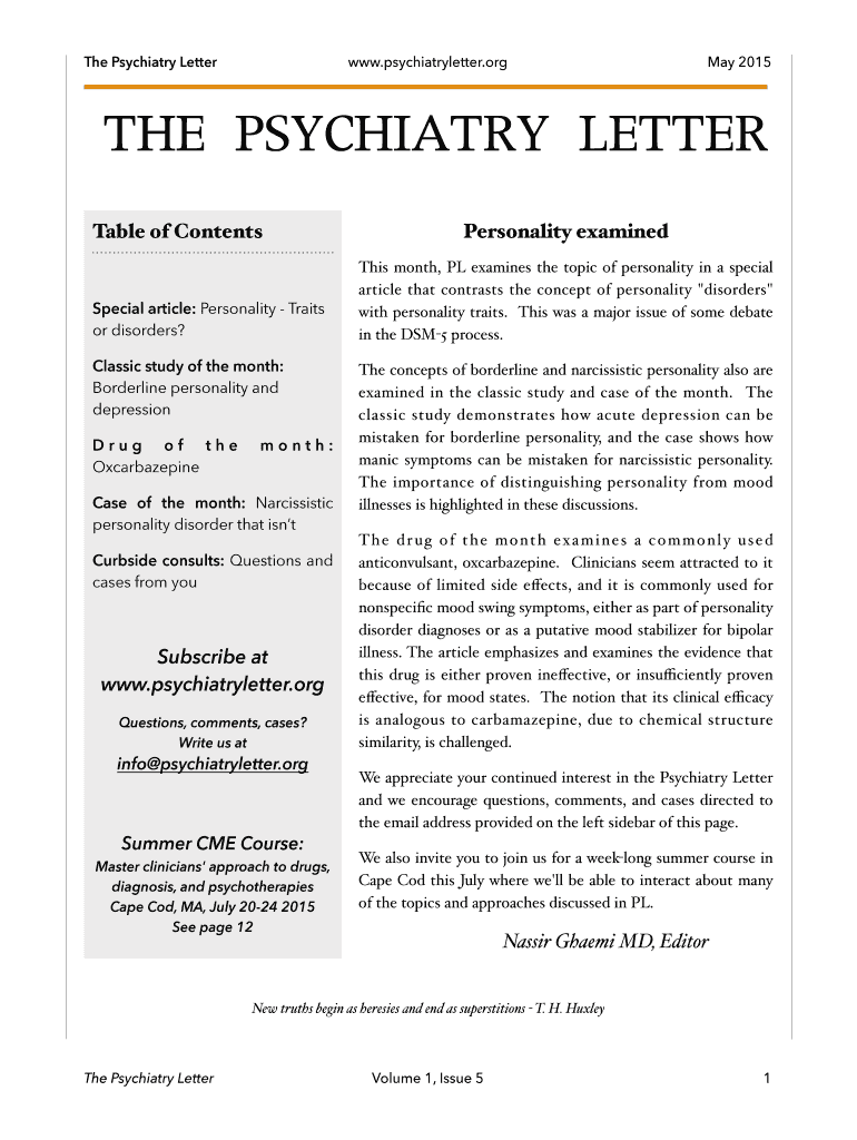 Fillable Online The Psychiatry Letter Fax Email Print pdfFiller