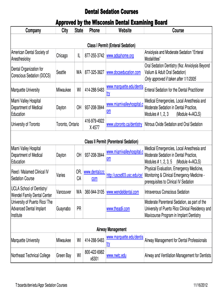 Fillable Online Dental Sedation Courses Fax Email Print pdfFiller