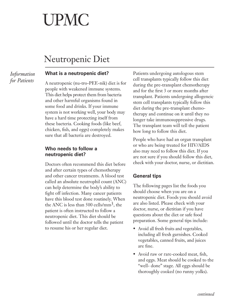 Fillable Online Neutropenic Diet Fax Email Print pdfFiller