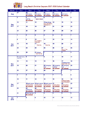 Long Beach Christian Daycare 2017-2018 School Calendar