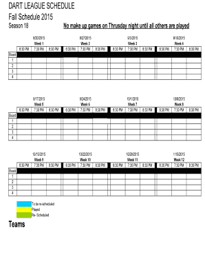 Fillable Online DART LEAGUE SCHEDULE Fax Email Print - pdfFiller