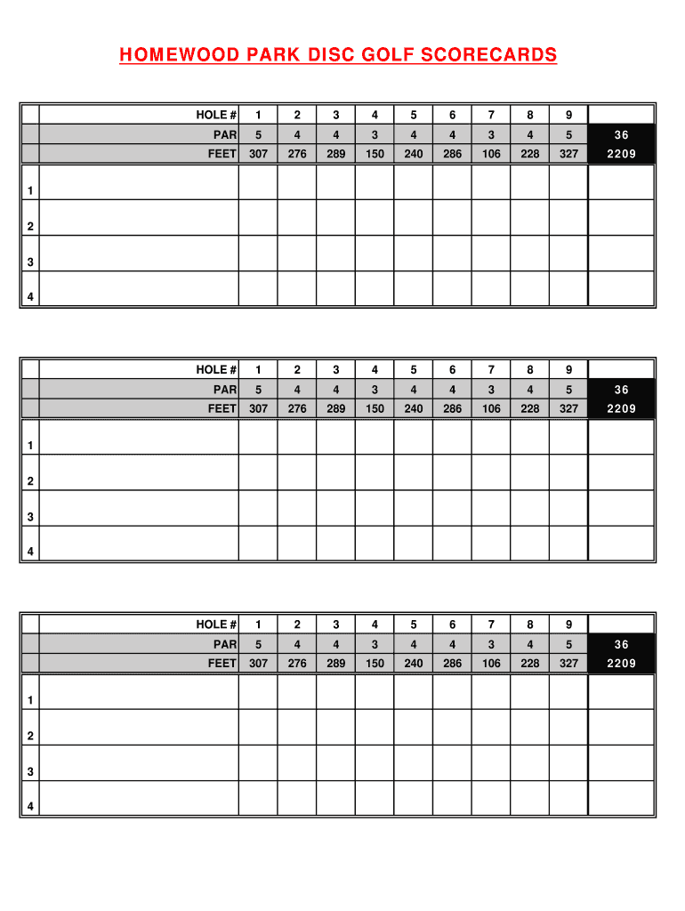 HOMEWOOD PARK DISC GOLF SCORECARDS Preview on Page 1