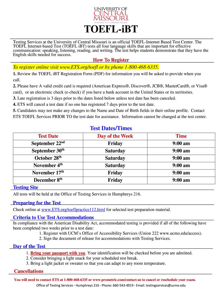 Fillable Online TOEFL Internet-based Test (TOEFL iBT) tests all four ...