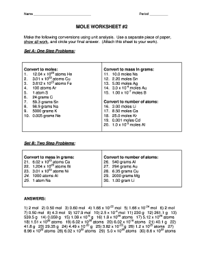 Mole Worksheet 2 Answer Key - Fill Online, Printable, Fillable, Blank |  pdfFiller