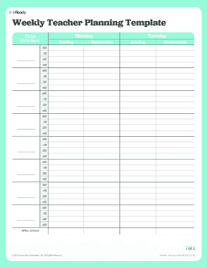 Fillable Online Weekly Teacher Planning Template Fax Email Print ...