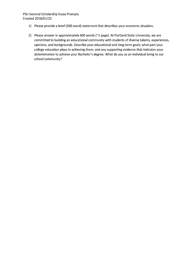 Fillable Online PSU General Scholarship Essay Prompts Fax Email Print Fillable online psu general scholarship essay prompts fax email print
