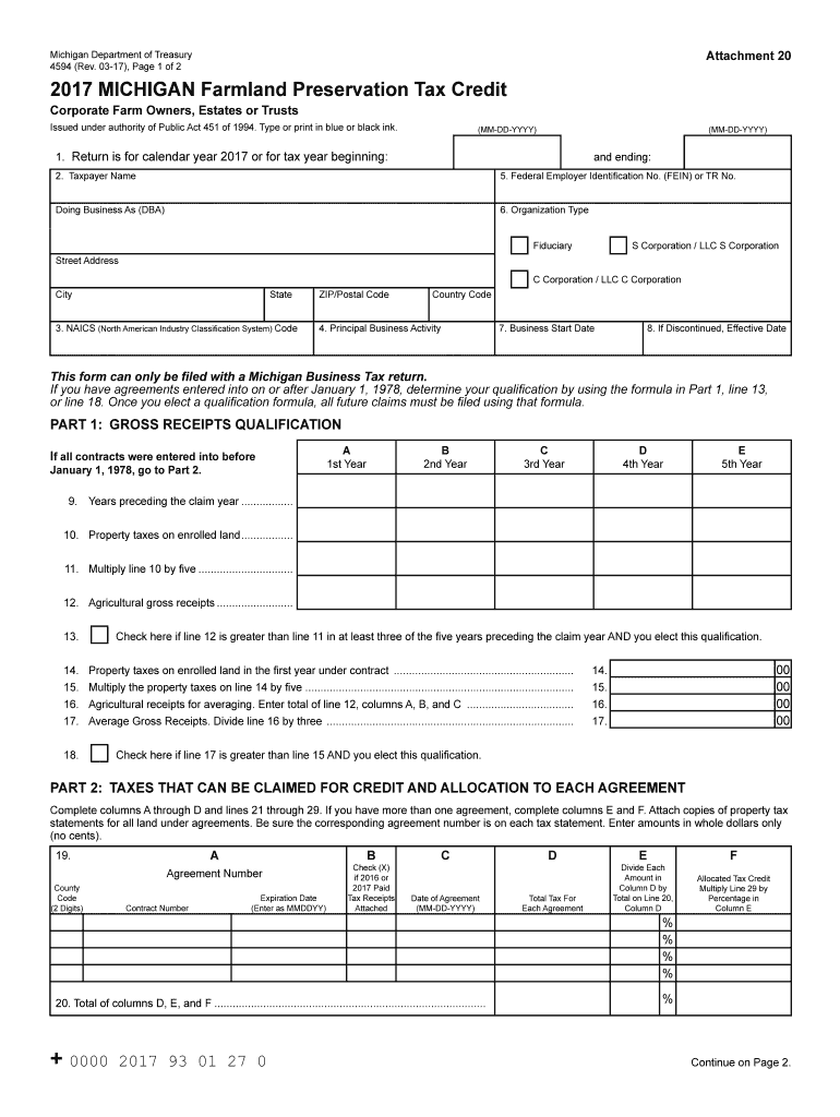 4594, 2017 Michigan Farmland Preservation Tax ... - State of ... Preview on Page 1