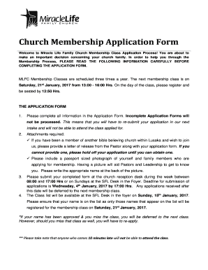 Welcome to Miracle Life Family Church Membership Class Application Process