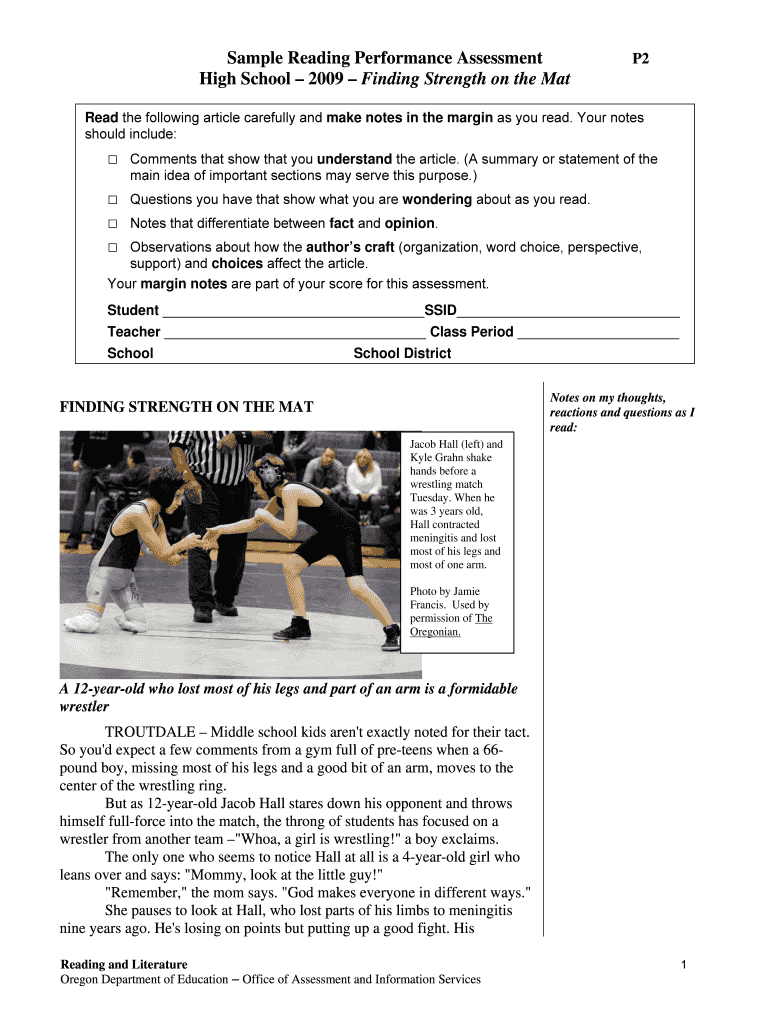 Fillable Online Sample Reading Performance Assessment Fax Email Print ...