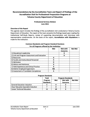 Recommendations by the Accreditation Team and Report of Findings of the
