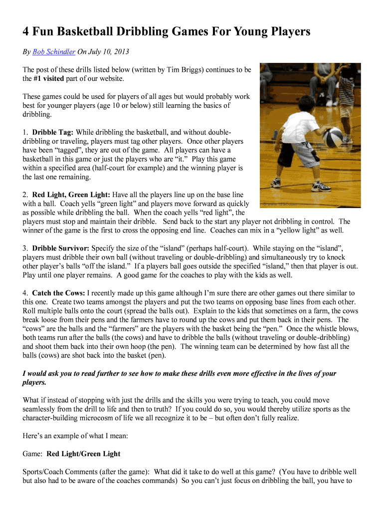 Fillable Online 4 Fun Basketball Dribbling Games For Young Players Fax