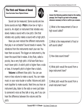 Pitch and Volume of Sound Worksheet