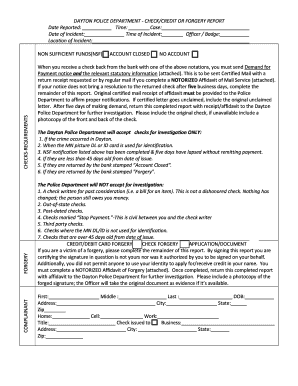 DAYTON POLICE DEPARTMENT - CHECK/CREDIT OR FORGERY REPORT