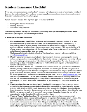Fillable Online Renters Insurance Checklist Fax Email Print - pdfFiller