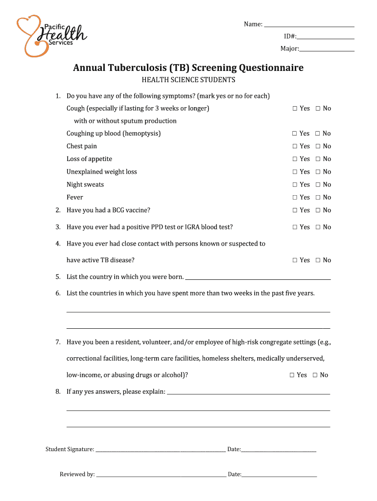 Annual Tb Screening Questionnaire Form Fill Online, Printable