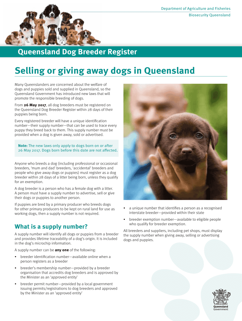 Fillable Online Queensland Dog Breeder Register Fax Email Print pdfFiller
