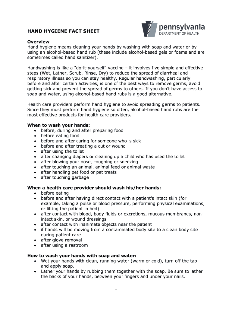 Fillable Online HAND HYGIENE FACT SHEET Fax Email Print pdfFiller