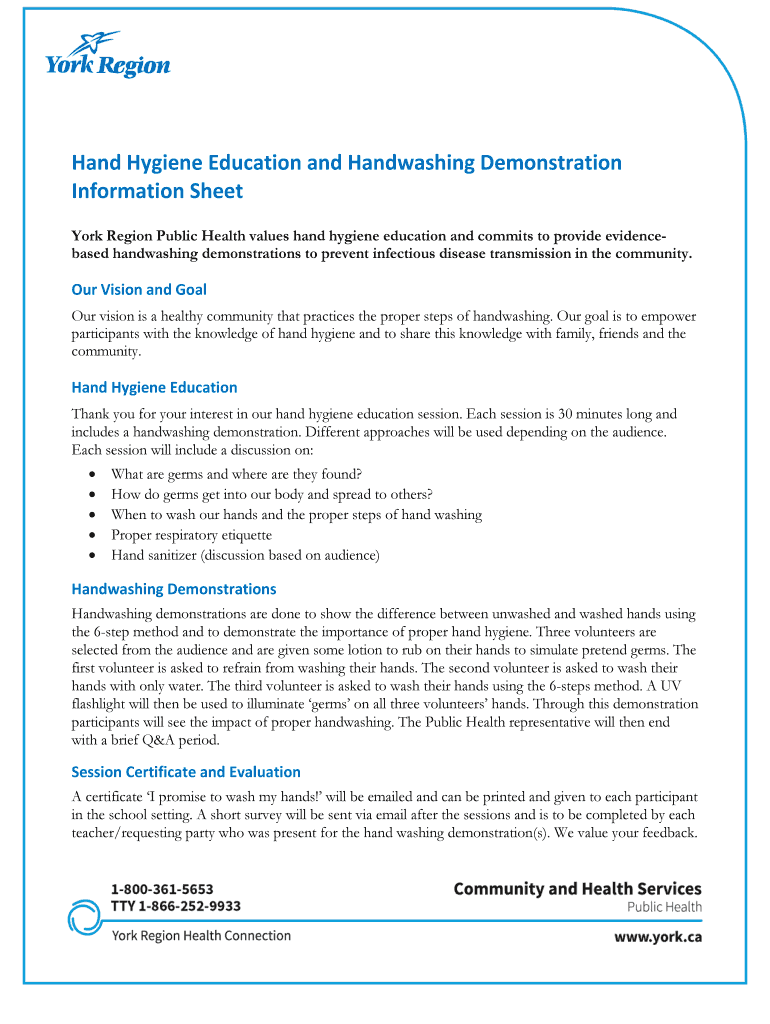 Fillable Online Hand Hygiene Education and Handwashing Demonstration