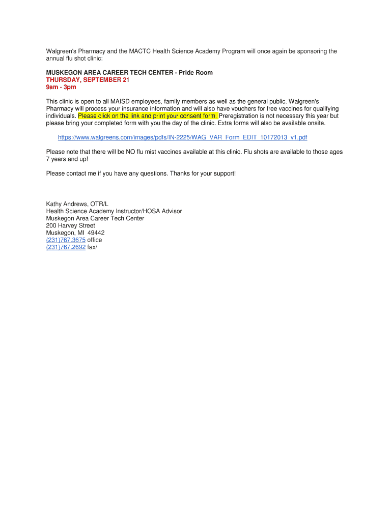 Fillable Online Walgreen's Pharmacy and the MACTC Health Science