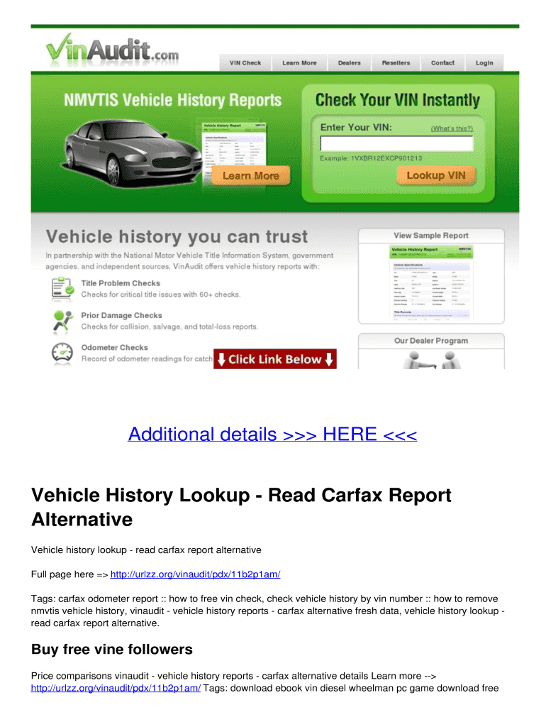 Fillable Online Vehicle History Lookup Read Carfax Report Fax Email