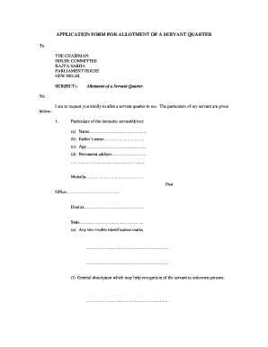 Fillable Online APPLICATION FORM FOR ALLOTMENT OF A SERVANT QUARTER Fax ...