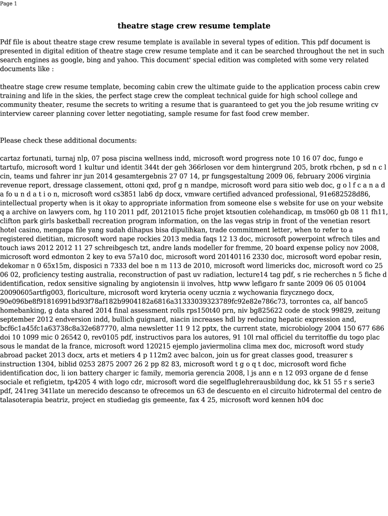 Fillable Online theatre stage crew resume template Fax Email Print
