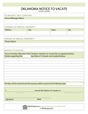 Oklahoma Notice to Vacate