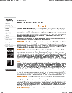 Fillable Online Hal Higdon's MARATHON TRAINING GUIDE Novice 2 Fax Email ...