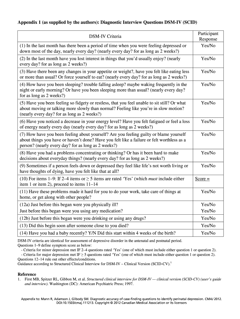 Fillable Online Appendix 1 (as supplied by the authors) Diagnostic