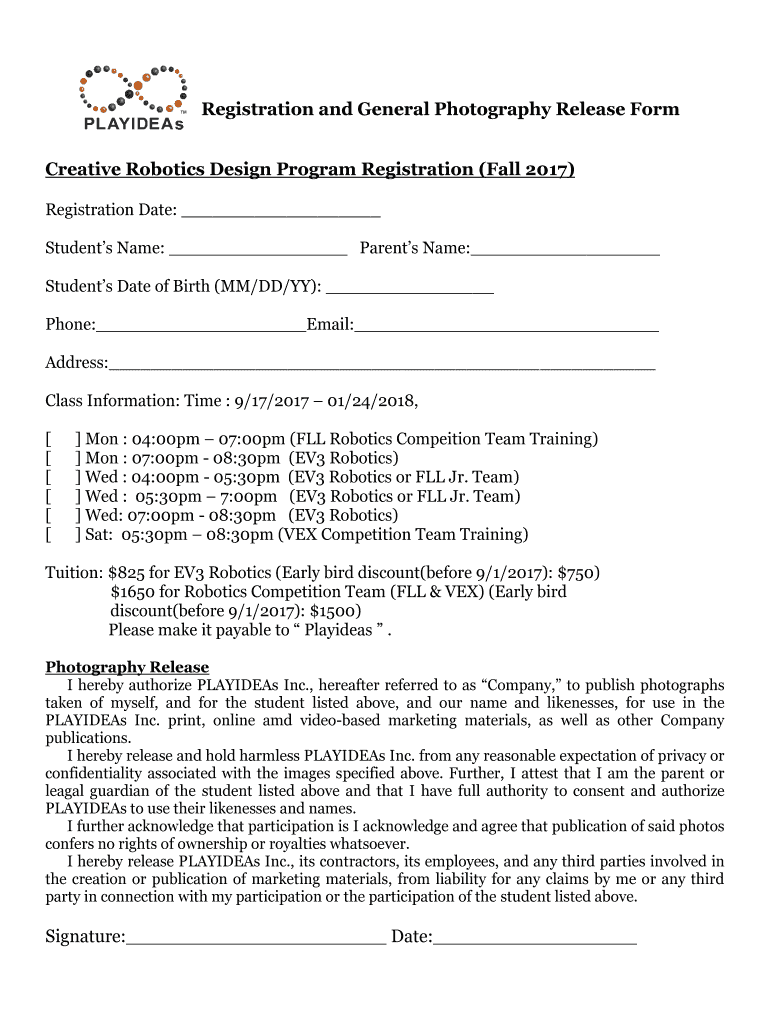 Fillable Online Registration and General Photography Release Form Fax ...