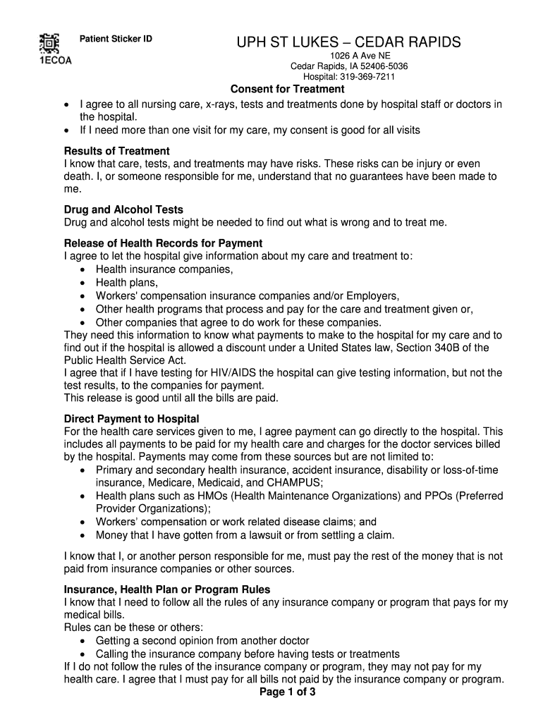 Fillable Online St. Luke's Hospital in Cedar Rapids, Iowa UnityPoint