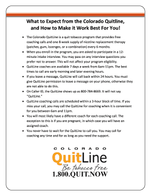 Fillable Online What to Expect from the Colorado Quitline, Fax Email ...